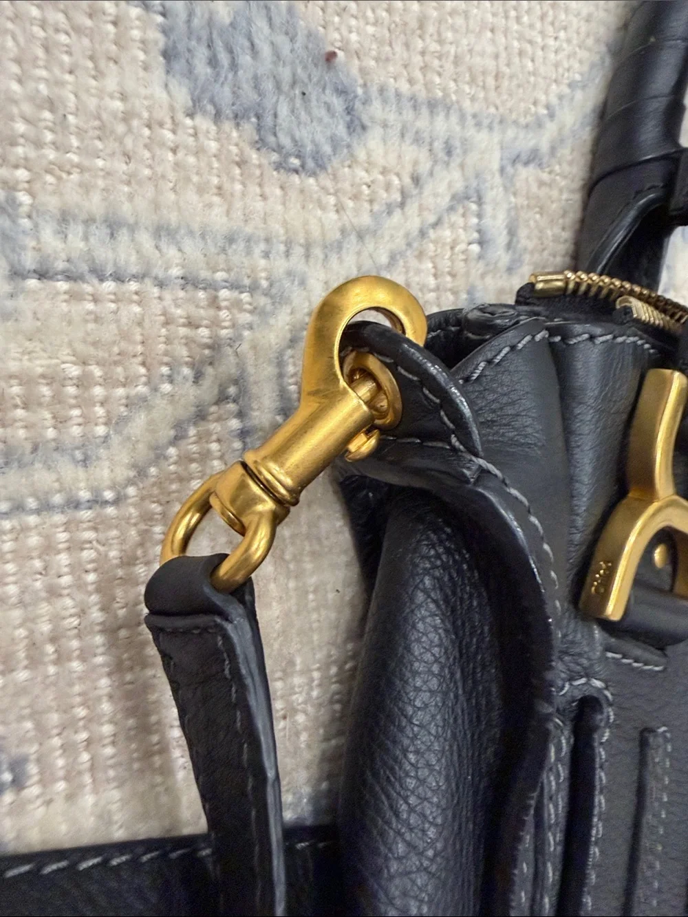 Chloe Black Pebbled Leather Shoulder Bag with Gold Hardware Accents